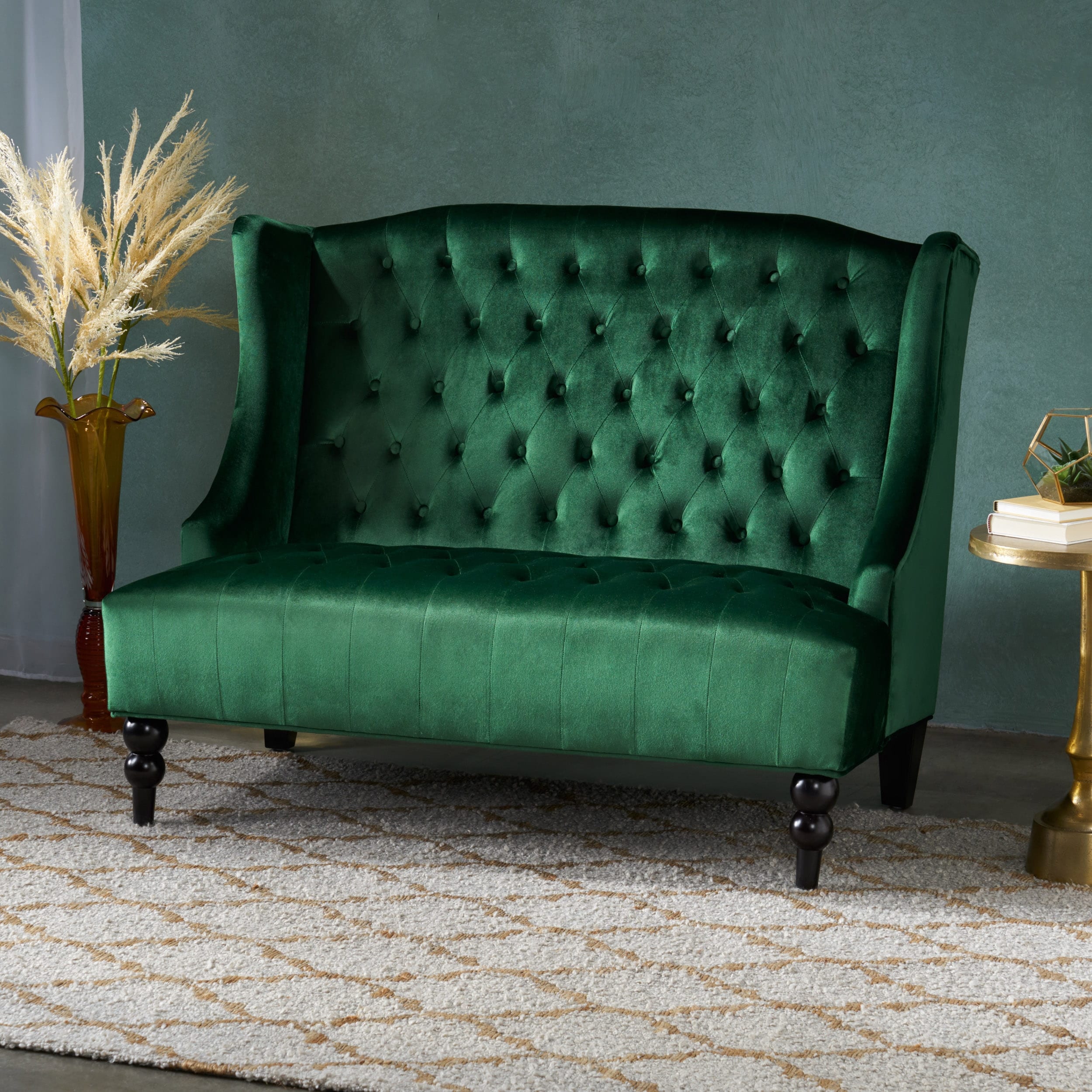 Leora Wingback Tufted Velvet Fabric Loveseat By Christopher Knight Home