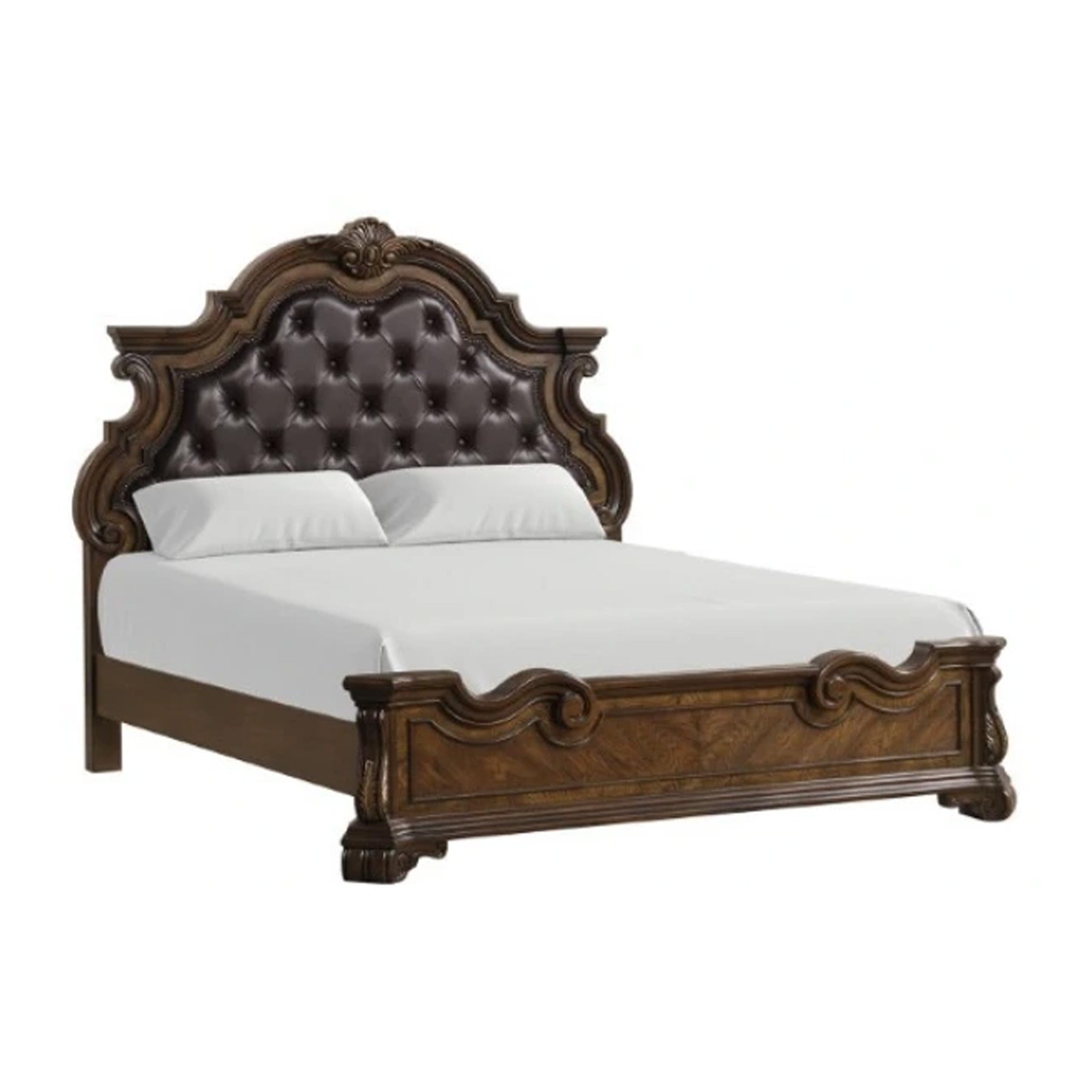 Leova Queen Bed Bombay Headboard Faux Leather Upholstery Dark Brown