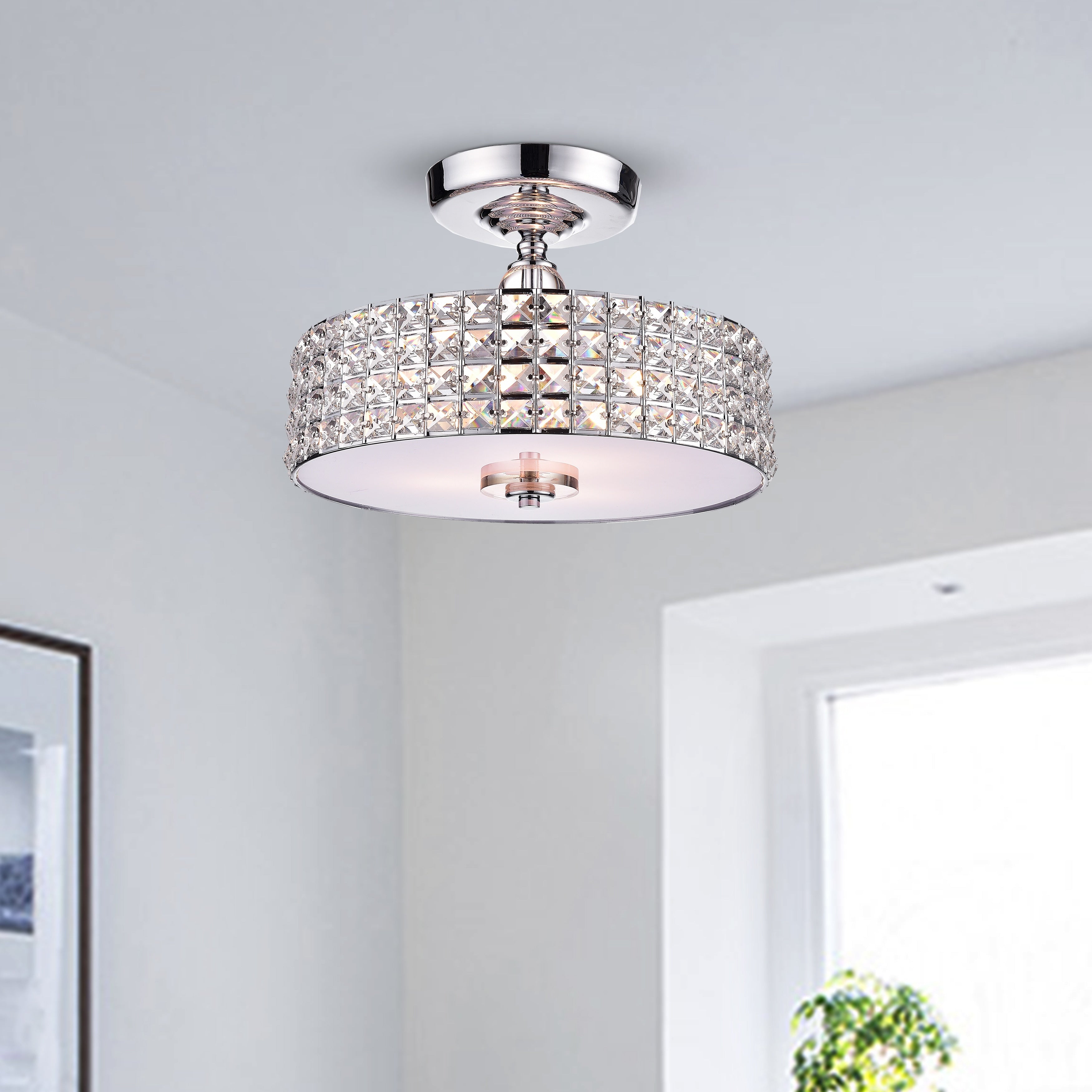 Lesath 3 Light Shaded Drum Semi Flush Mount