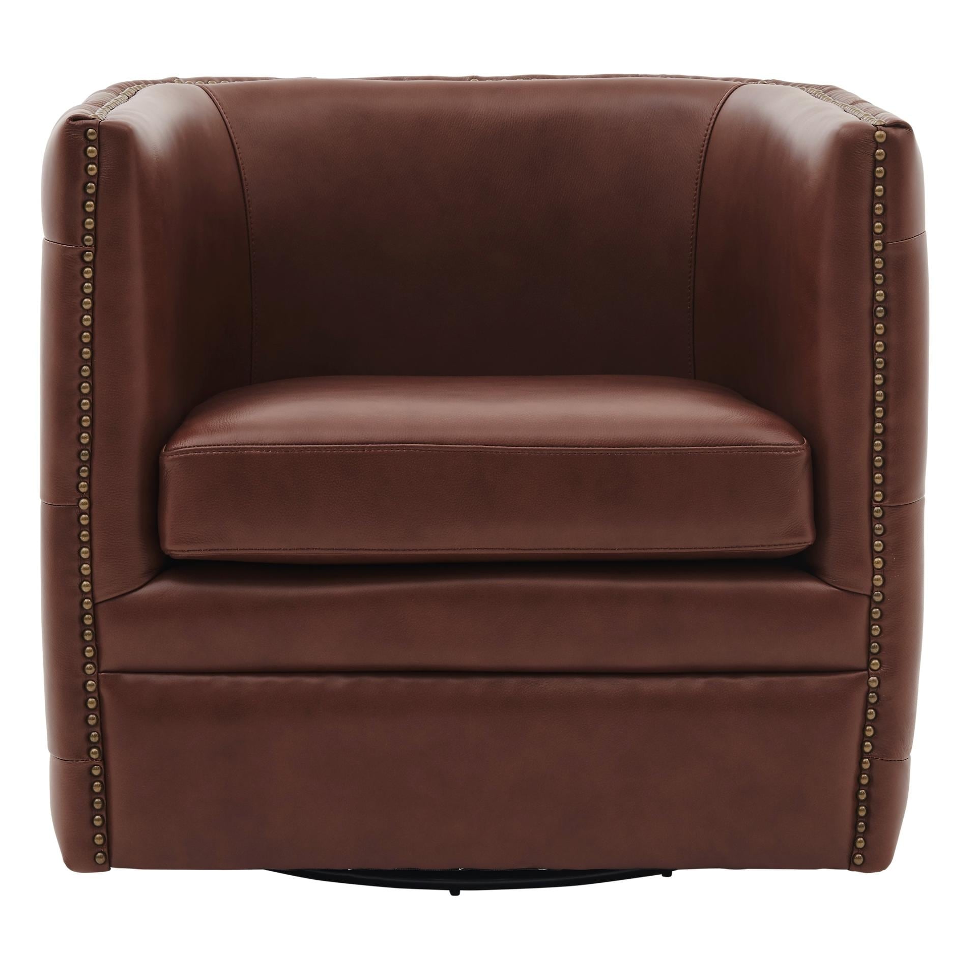 Leslie Top Grain Leather Swivel Tufted Chair