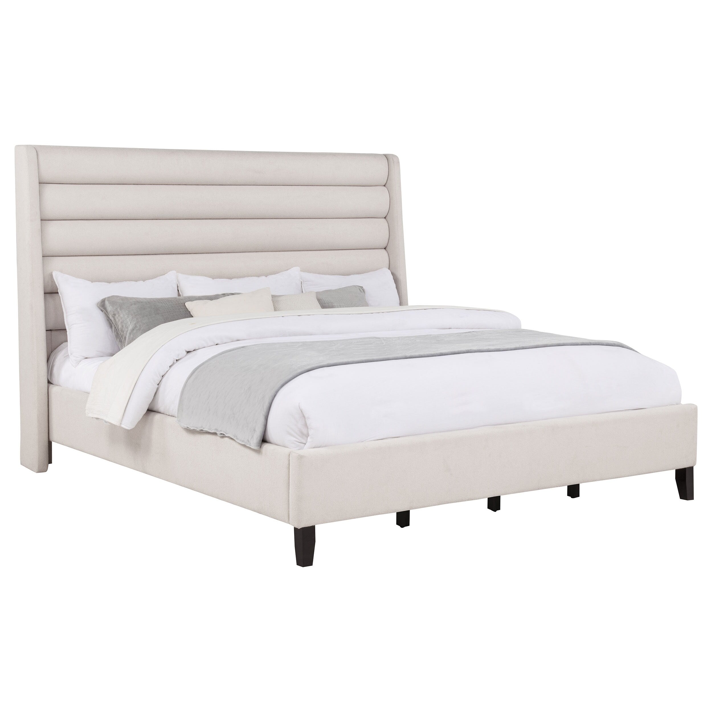 Leslie Upholstered Tufted Wingback Platform Bed Beige