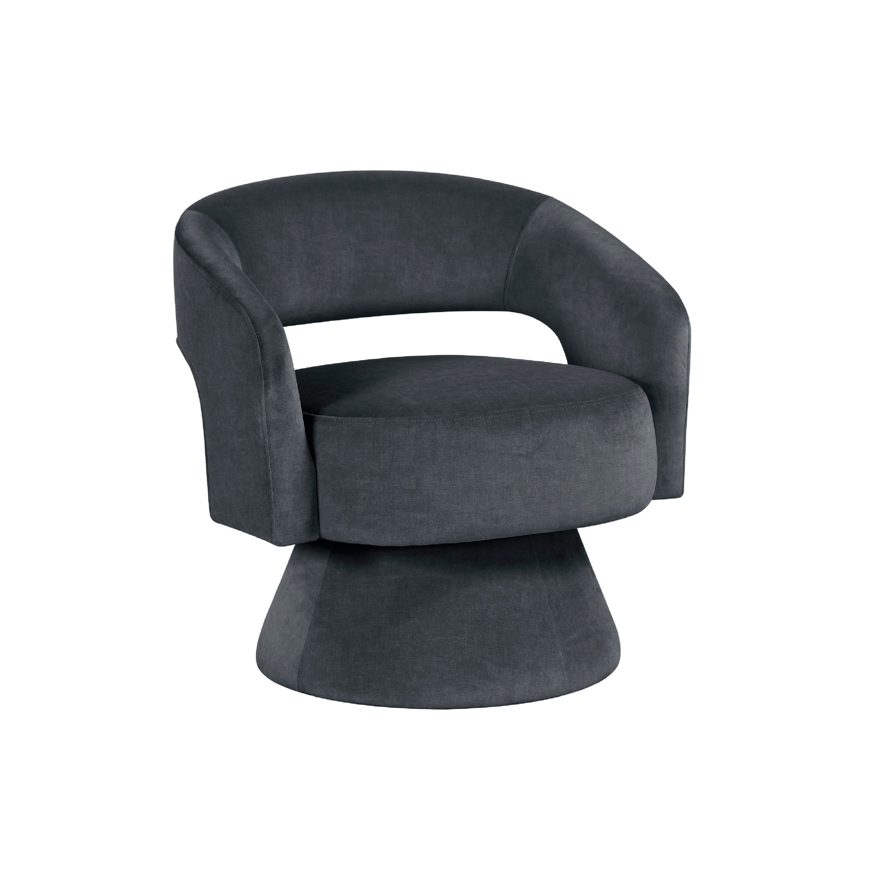 Lessa Swivel Accent Chair Barrel Style Foam Padded Dark Gray Velvet