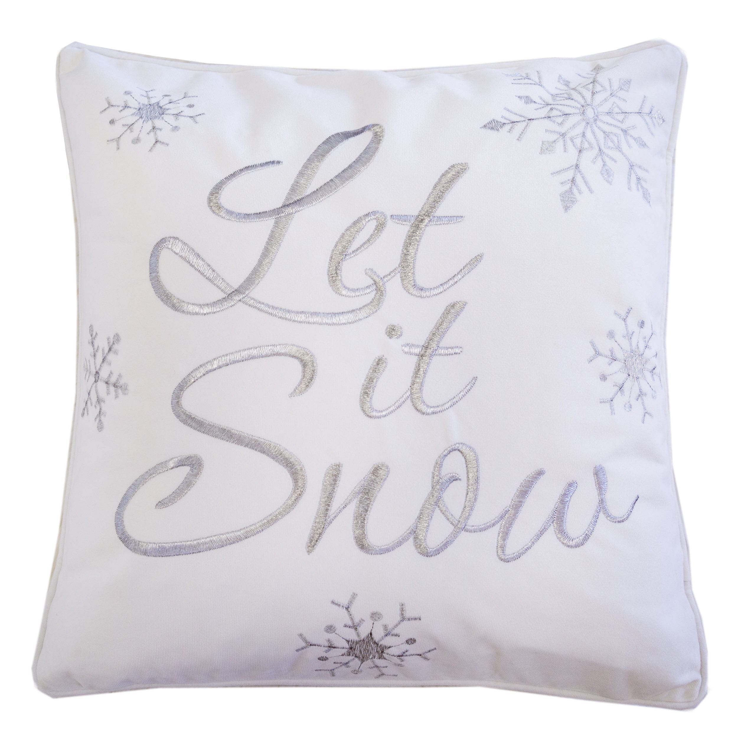 Let It Snow Embroidered Cotton Throw Pillow 20X20 White Christmas Cushion With Snowflakes Insert