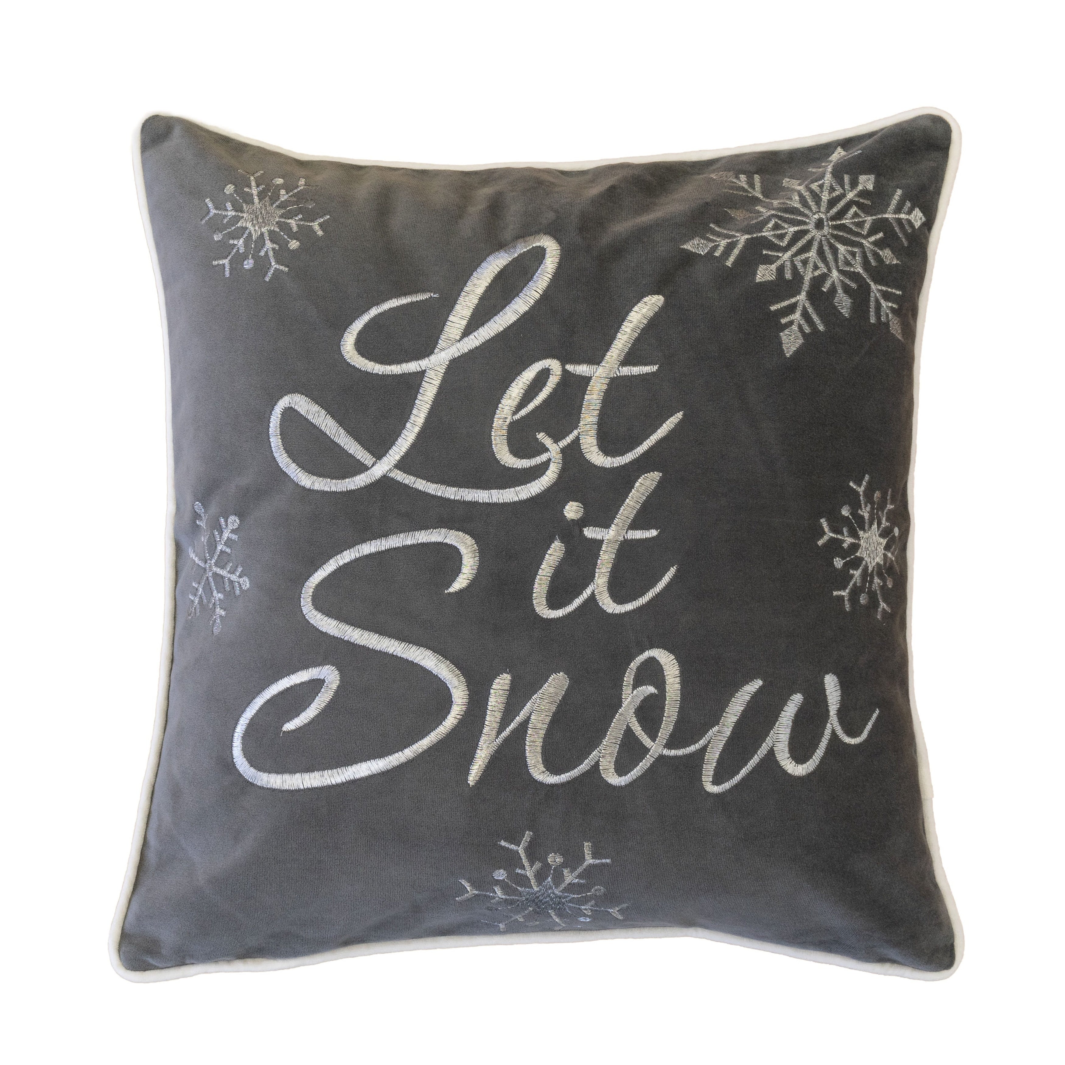 Let It Snow Embroidered Cotton Throw Pillow 20X20 Winter Accent Cushion With Insert Set Of 2