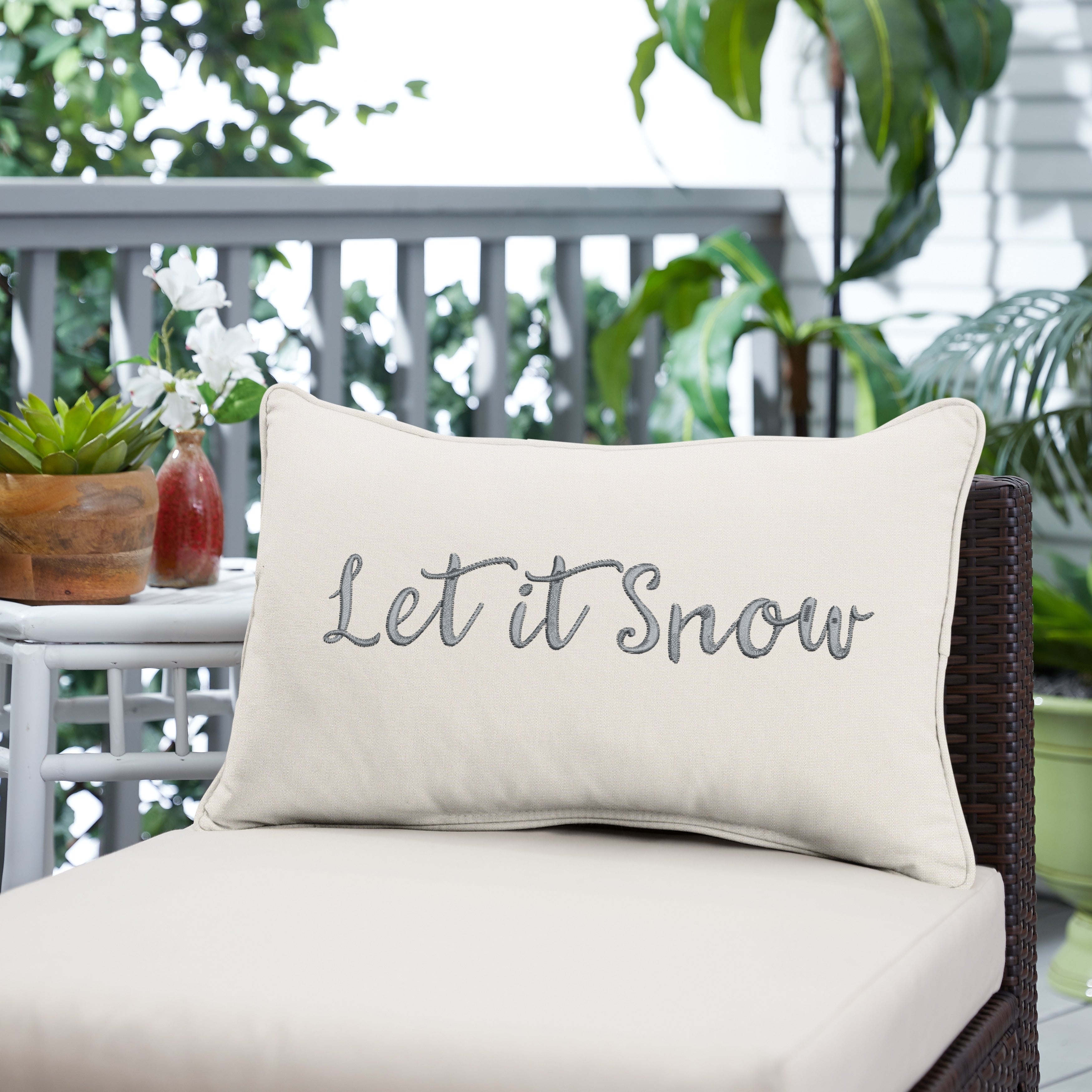 Let It Snow Sunbrella Canvas Natural Indoor Outdoor Pillow