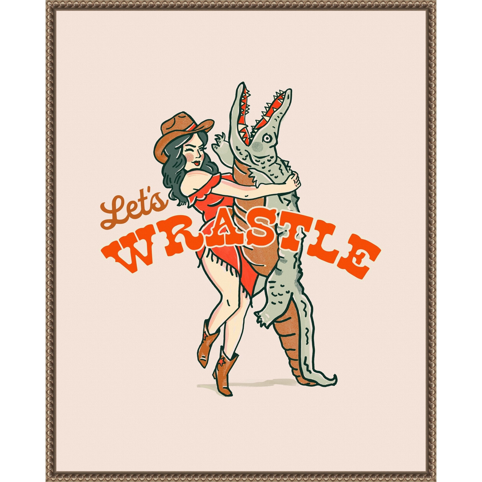 Lets Wrastle Poster By The Whiskey Ginger Framed Canvas Wall Art Print
