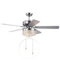 Letta 52 Inch 5 Blade Chrome Lighted Ceiling Fans With Crystal Shade Remote Controlled