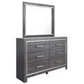 Leva 2Pc Dresser And Mirror Set 6 Drawers W Chrome Handles Dark Gray