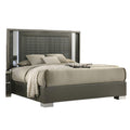 Levi Queen Bed Dark Gray Solid Teak And Rubberwood Modern Led Lighting