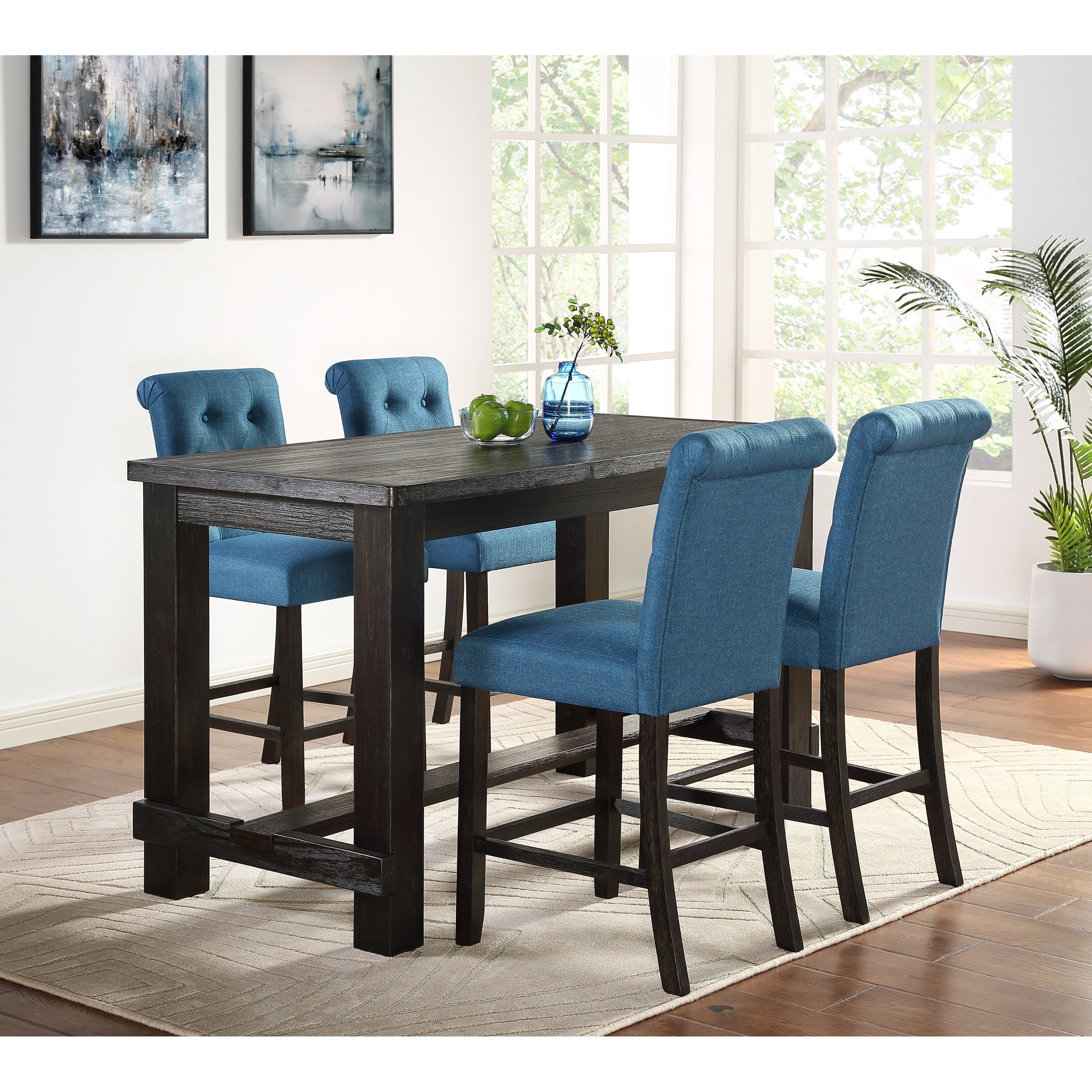 Leviton Antique Black Finished Wood 5 Piece Counter Height Dining Set