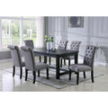 Leviton Antique Black Finished Wood Dining Set Table With Six Chair Gray