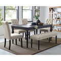 Leviton Urban Style Dark Wash Wood Dining Set Table 4 Chairs And Bench Tan