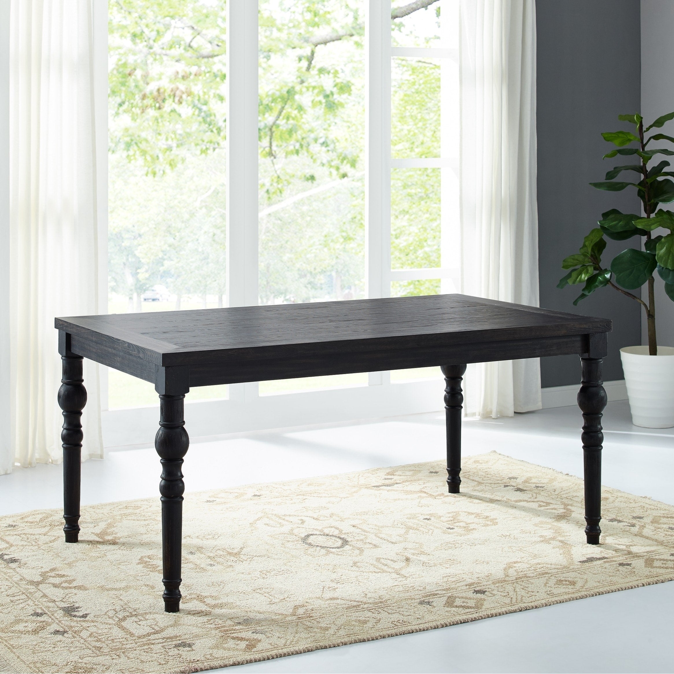 Leviton Urban Style Wood Dark Wash Turned Leg Dining Table