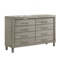 Levy 64 Inch Wide Dresser 8 Drawers Silver Trim Ash Gray Laminate Wood