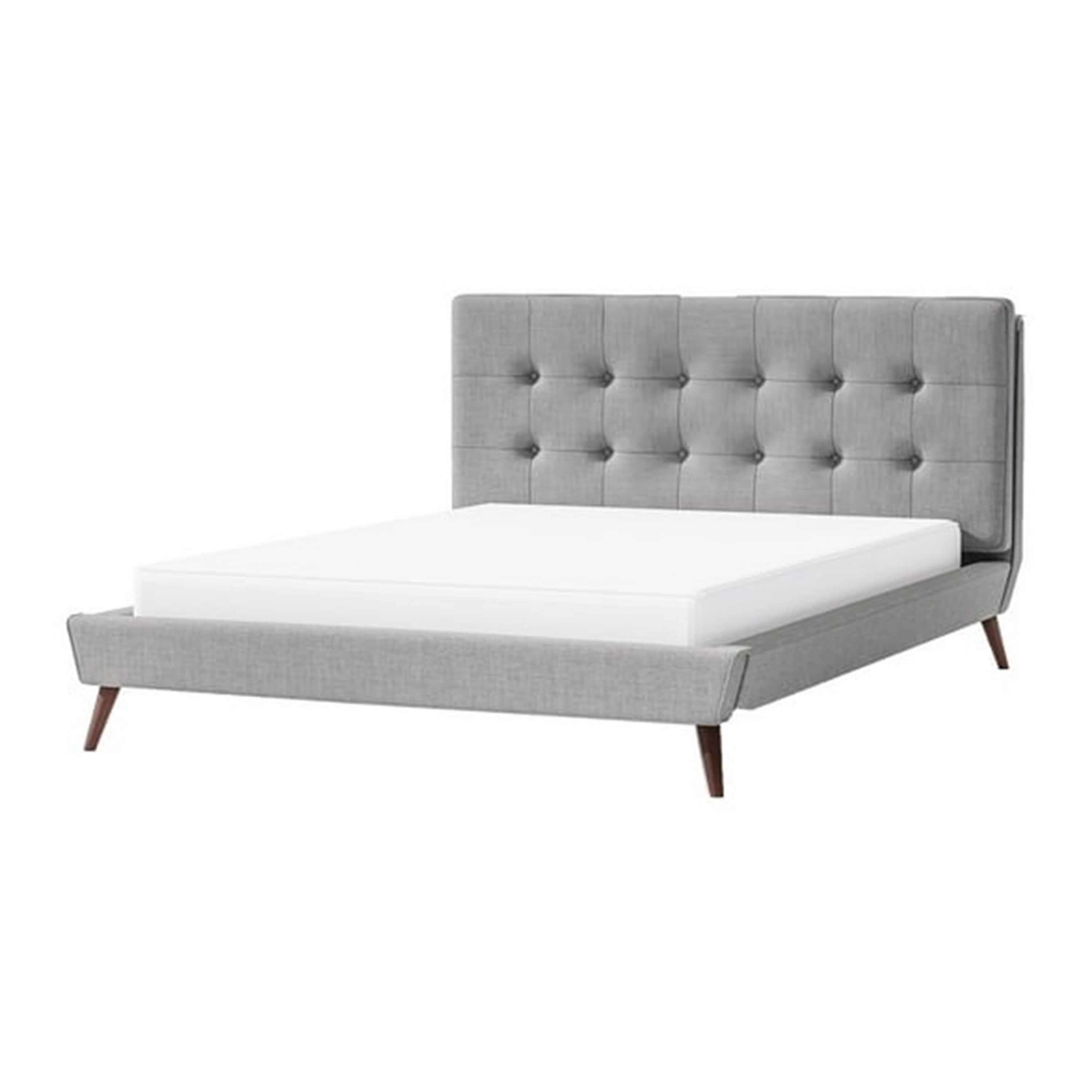 Levy Full Size Bed Button Tufted Headboard Modern Gray Upholstery