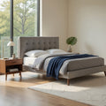 Levy Queen Size Bed Button Tufted Headboard Modern Gray Upholstery