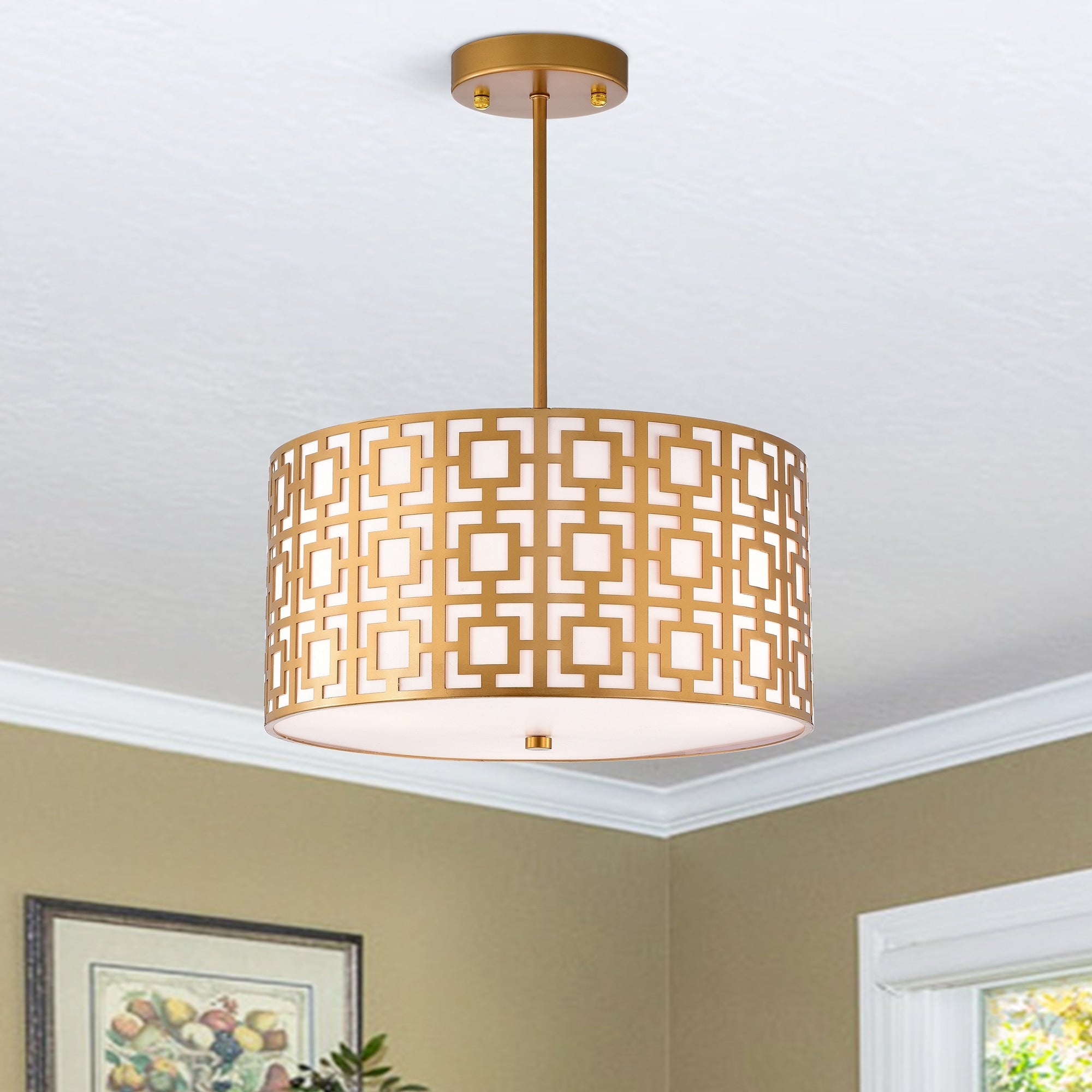 Lewis Matte Gold 3 Light Metal Drum Shade Chandelier