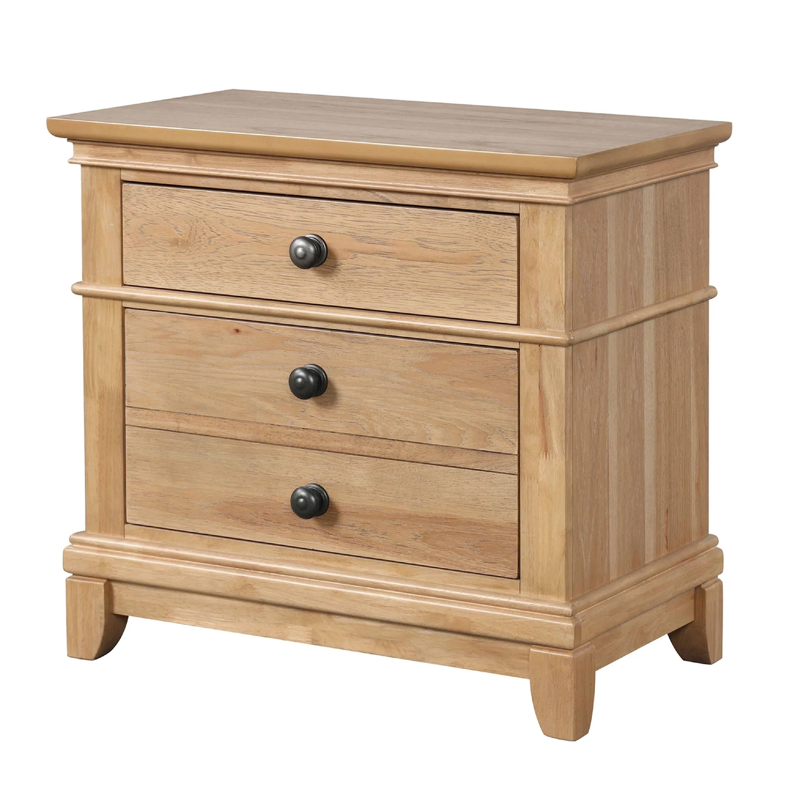 Lexa Nightstand With 3 Drawers Farmhouse Natural Oak Brown