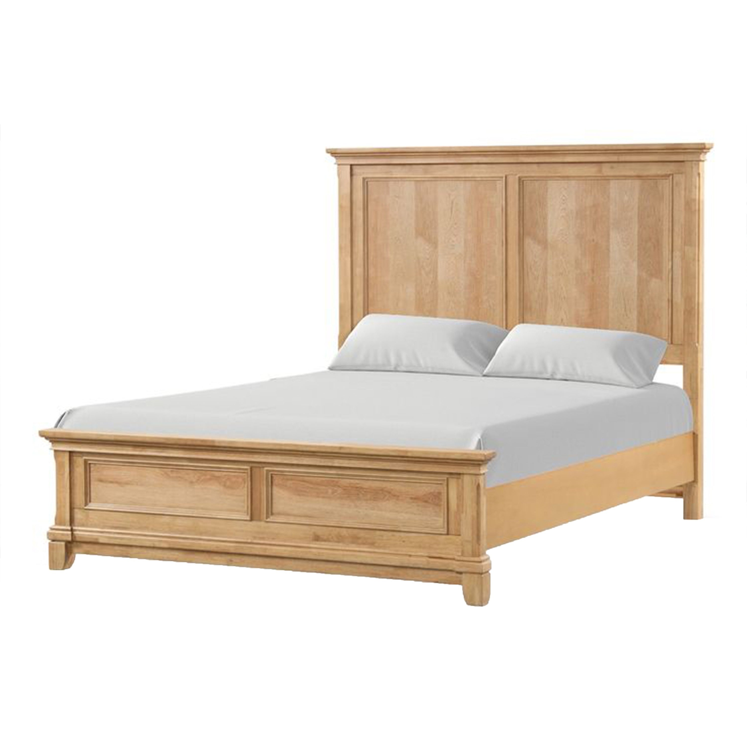 Lexa Queen Bed W Plank Headboard And Molding Natural Oak Brown Wood