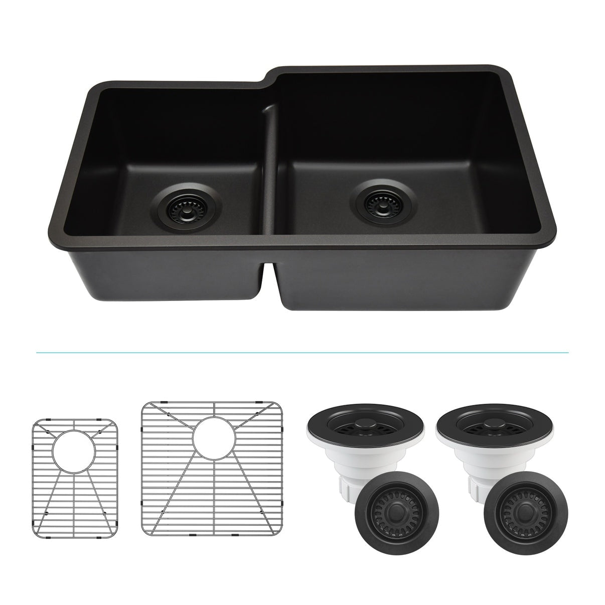 Lexicon Platinum Offset Double Bowl Quartz Composite Kitchen Sink