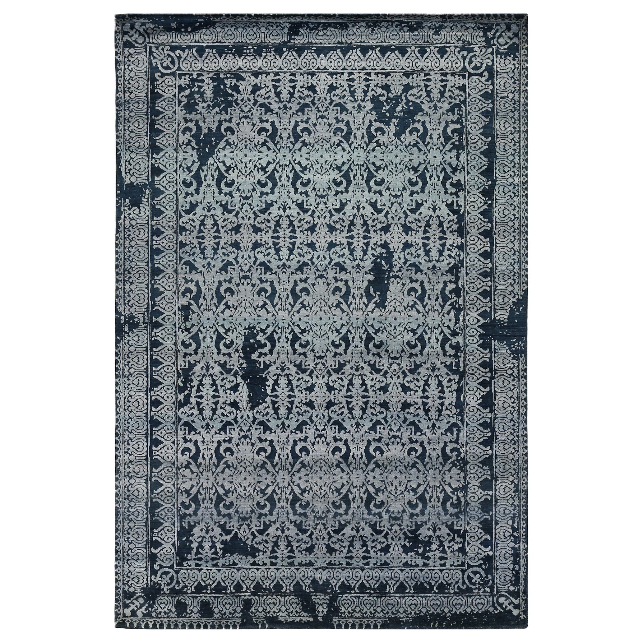 Lexington Hand Knotted Wool Bamboo Silk Denim Blue Light Blue Area Rug 8 X 10