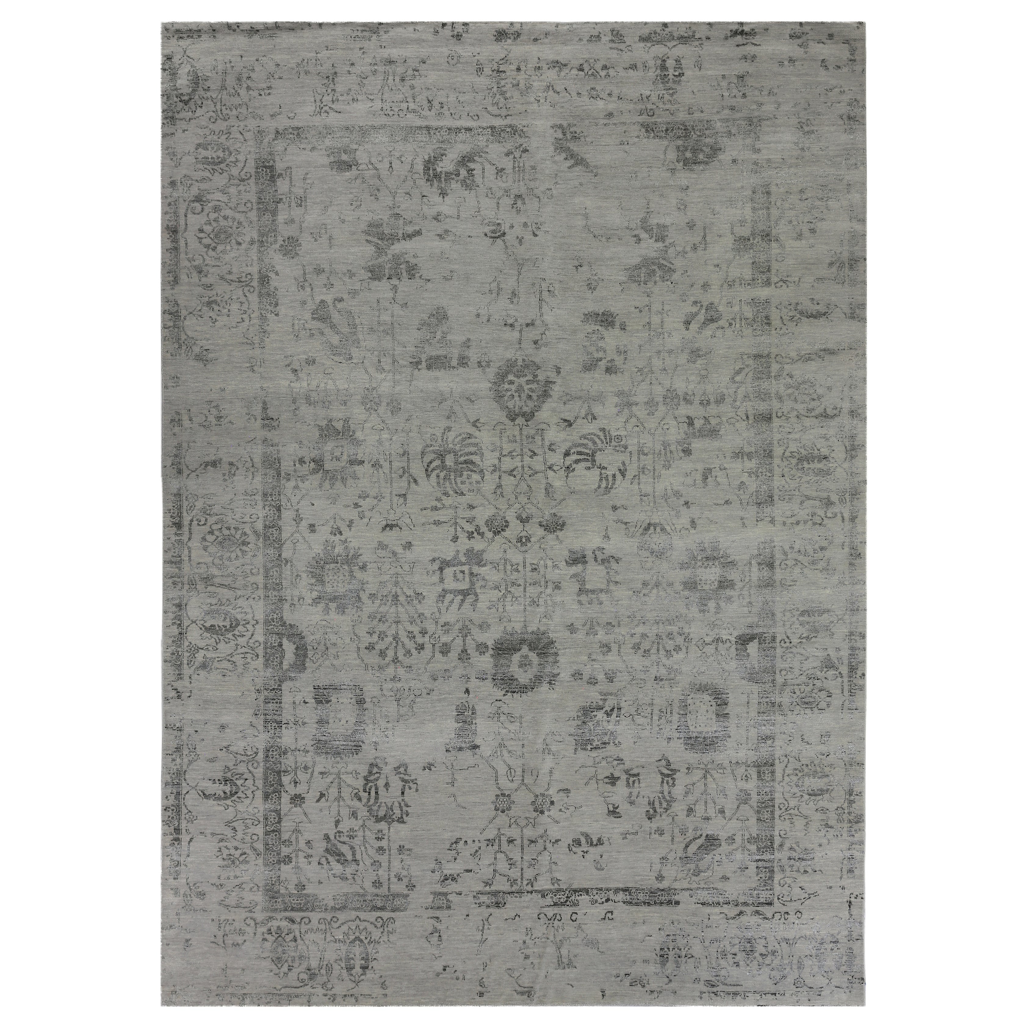 Lexington Hand Knotted Wool Bamboo Silk Silver Black Area Rug 8 X 10