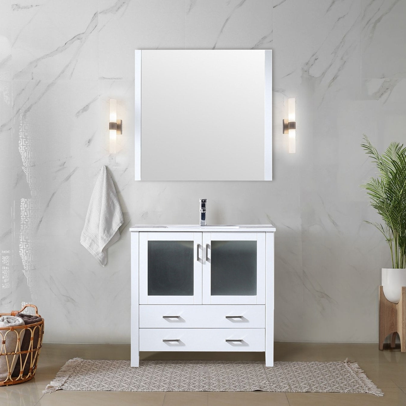 Volez 36 Single Vanity Top Square Sink 34 Mirrors