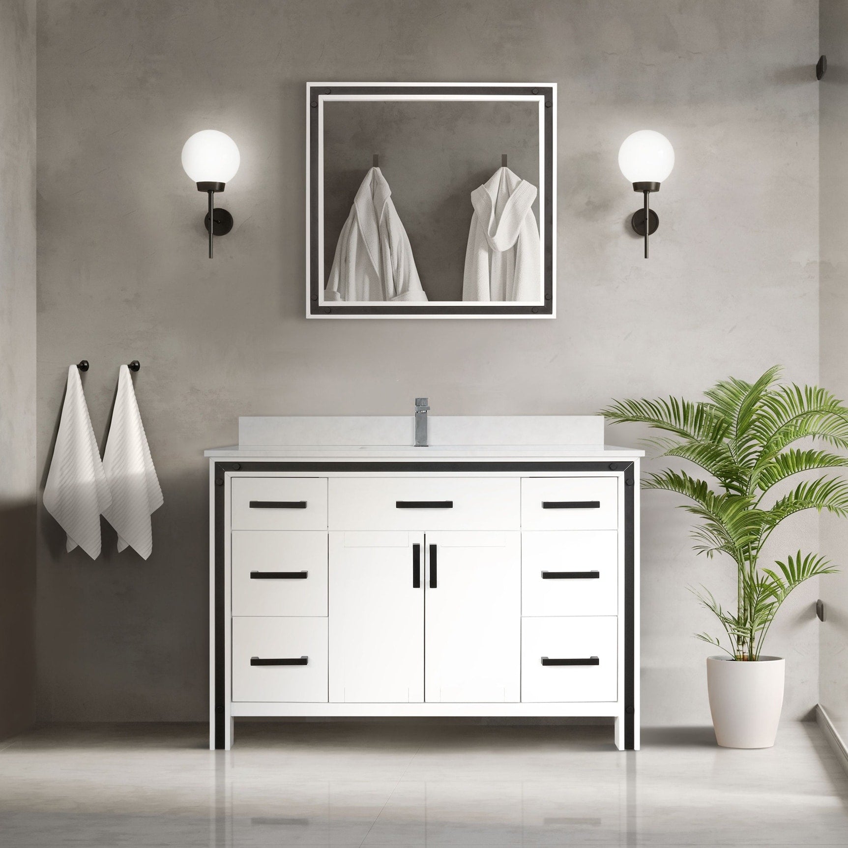Ziva 48 Single Vanity Cultured Marble Top White Square Sink And 34 Mirror