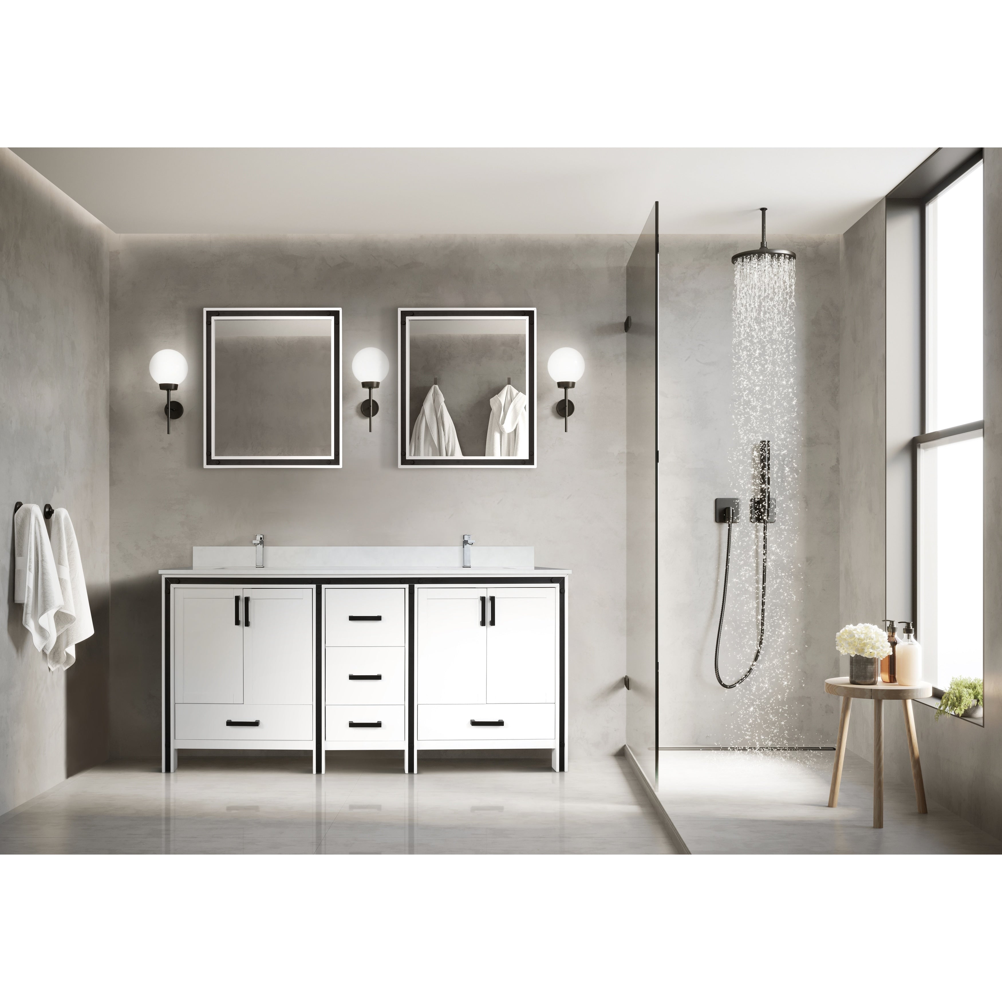 Ziva 72 Double Vanity Cultured Marble Top White Square Sink And 30 Mirrors