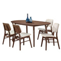 Lexy 5Pc Dining Table And 4 Chair Set Beige Boucle Seats Walnut Brown