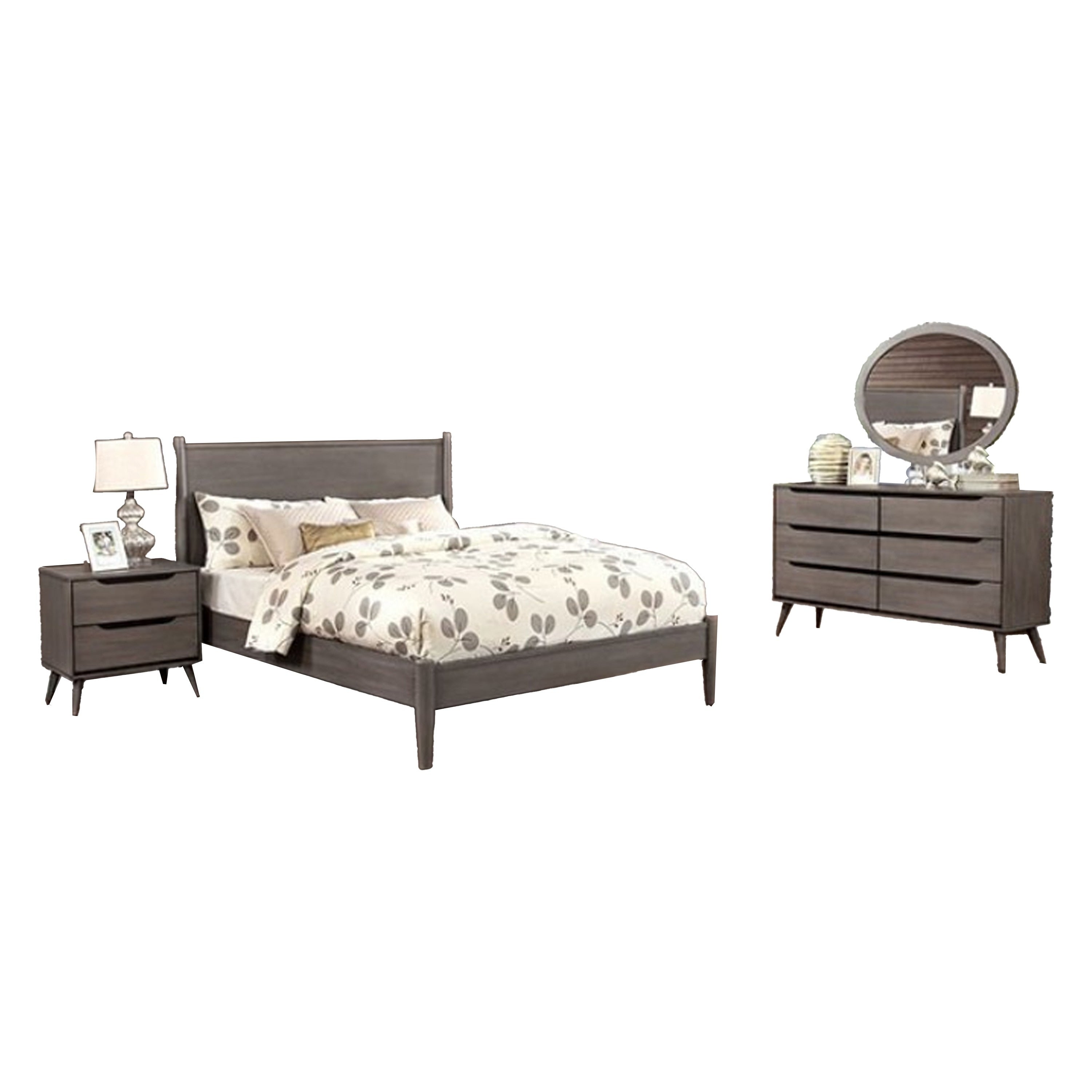 Leyla 4Pc Twin Bedroom Set Dresser With Oval Mirror Gray Wood