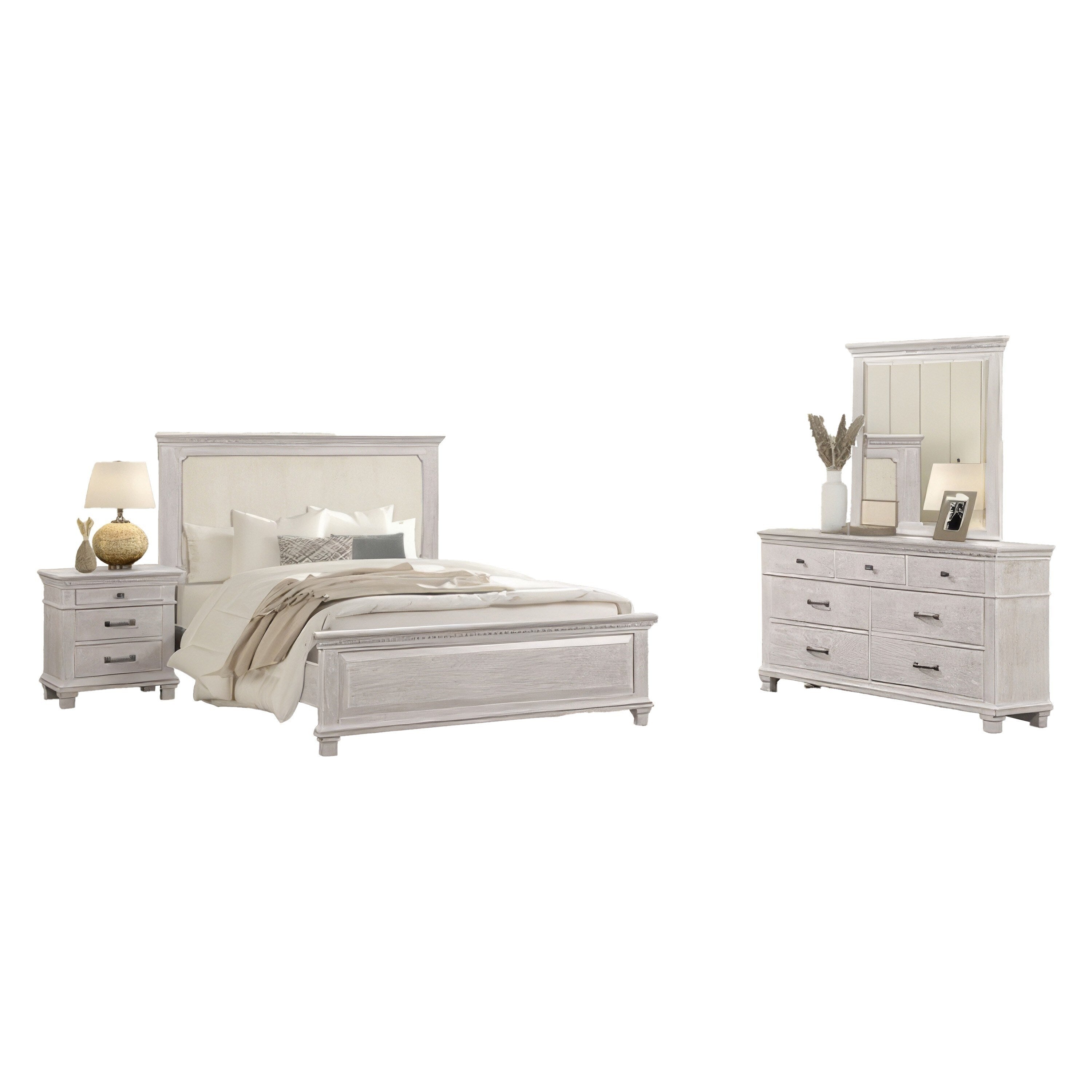 Leyne 4Pc Queen Bedroom Set Cream Upholstery Weathered Gray