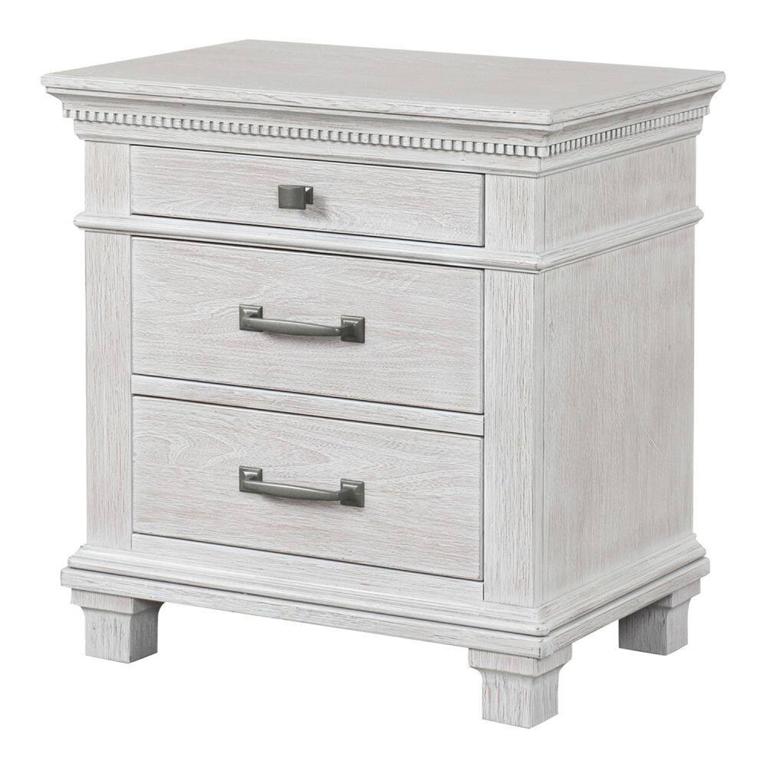 Leyne Nightstand 3 Drawers Farmhouse Weathered Gray Solid Wood 26 Inch