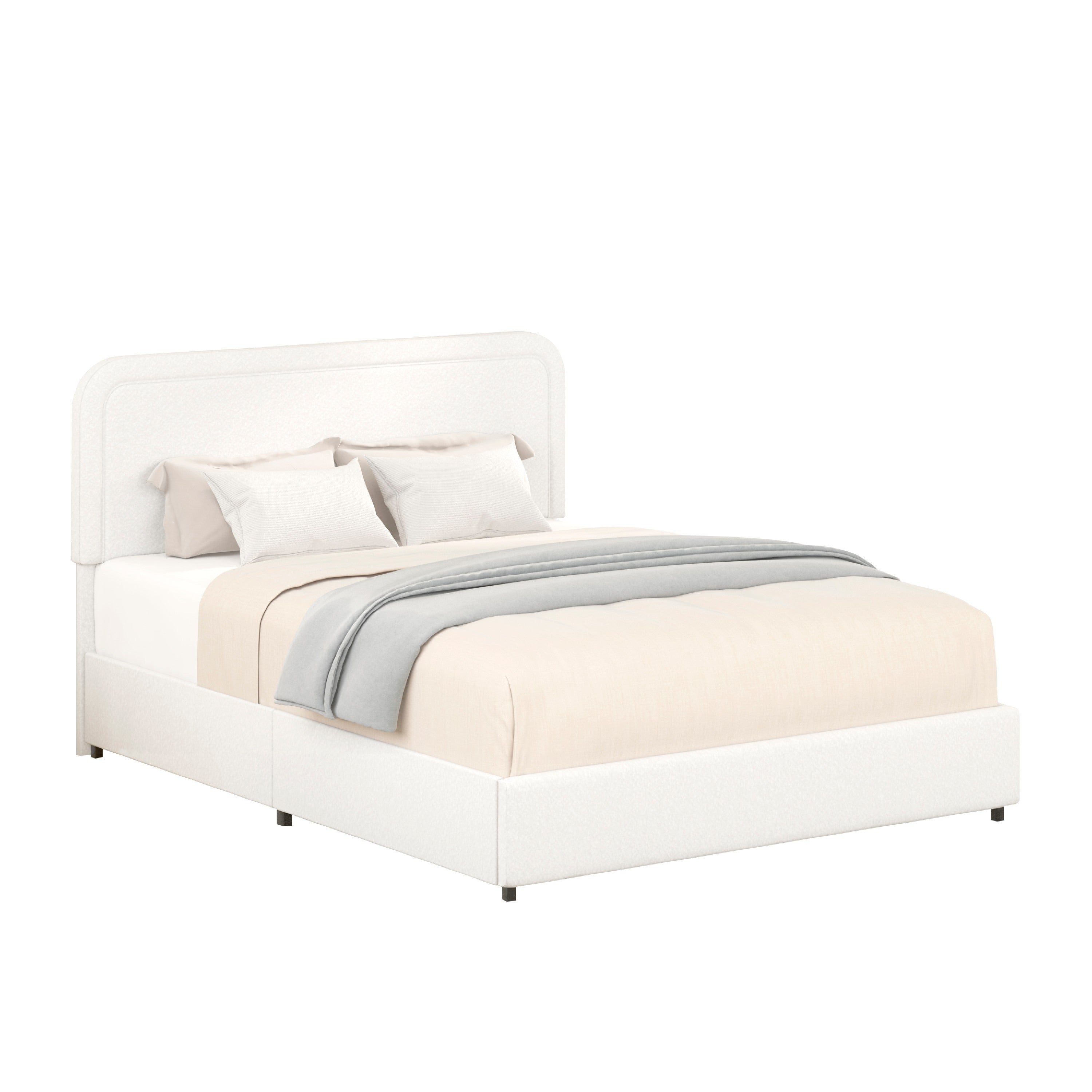 Lez Queen Size Platform Bed With 2 Storage Drawers Ivory Boucle Upholstery