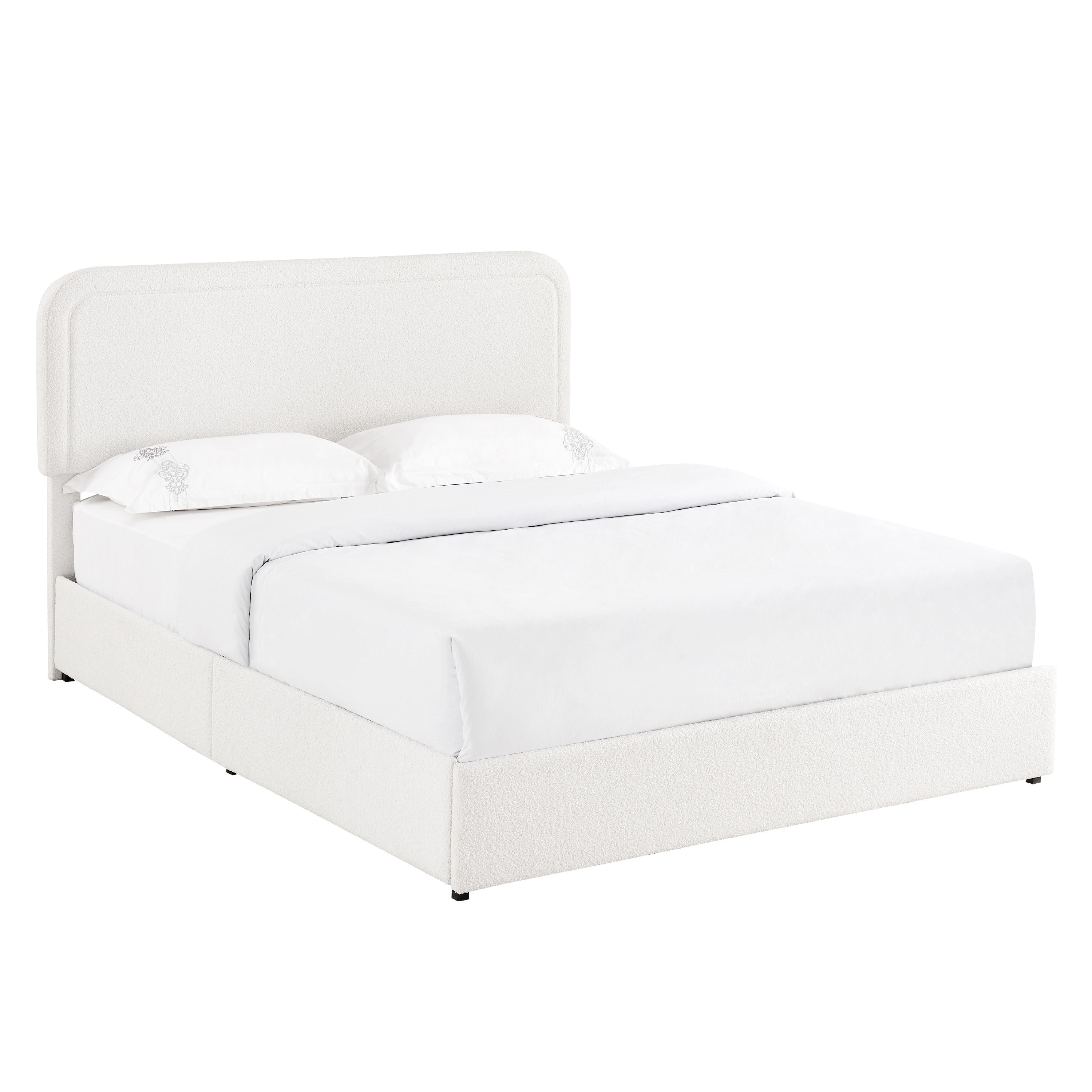 Lez Queen Size Platform Bed With 4 Storage Drawers Ivory Boucle Upholstery