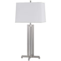 Liam Table Lamp White Drum Shade 30 Inch Brushed Steel Footed Base