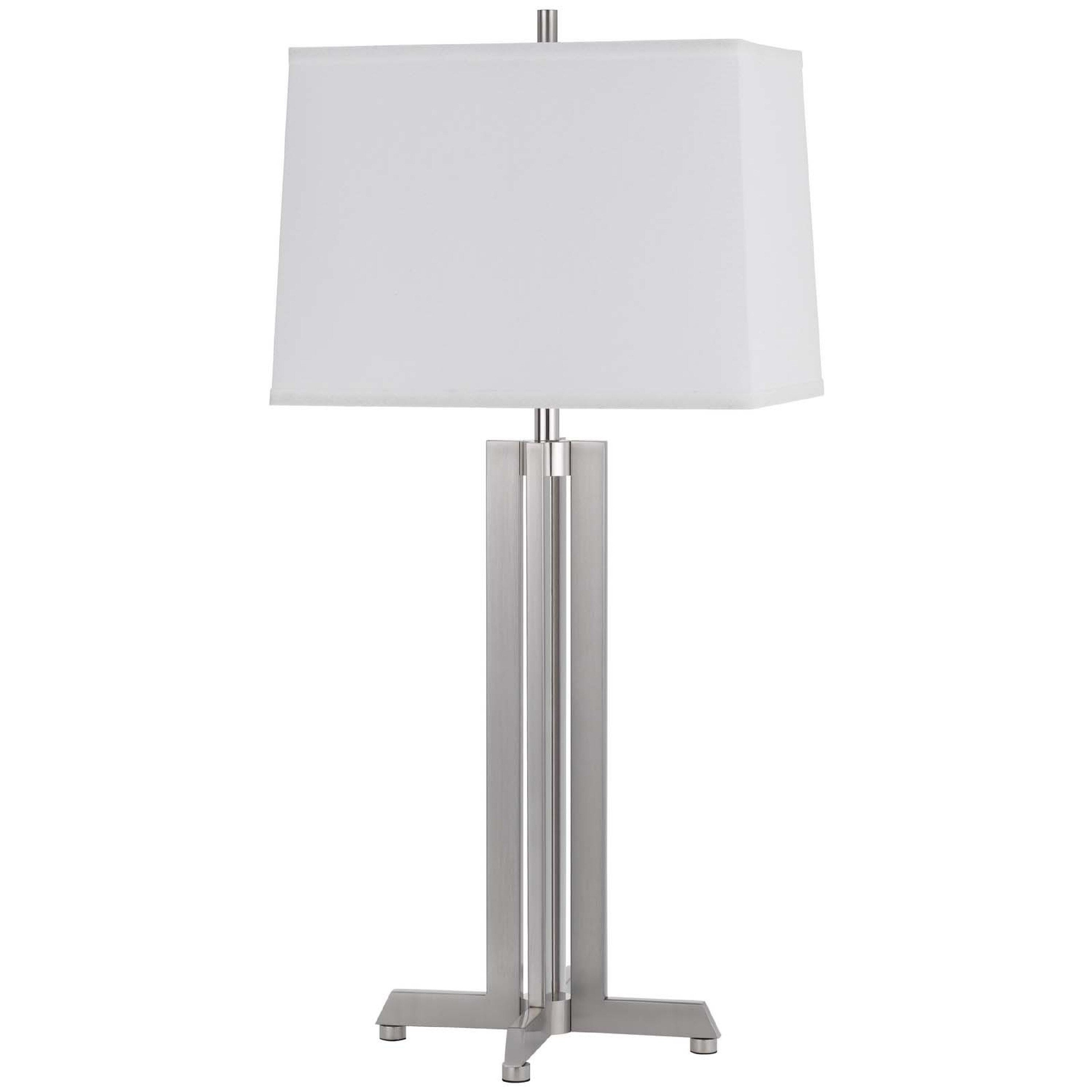 Liam Table Lamp White Drum Shade 30 Inch Brushed Steel Footed Base
