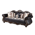 Liana Sofa Ornate Carving Lux Cherry Brown Faux Leather 5 Pillows