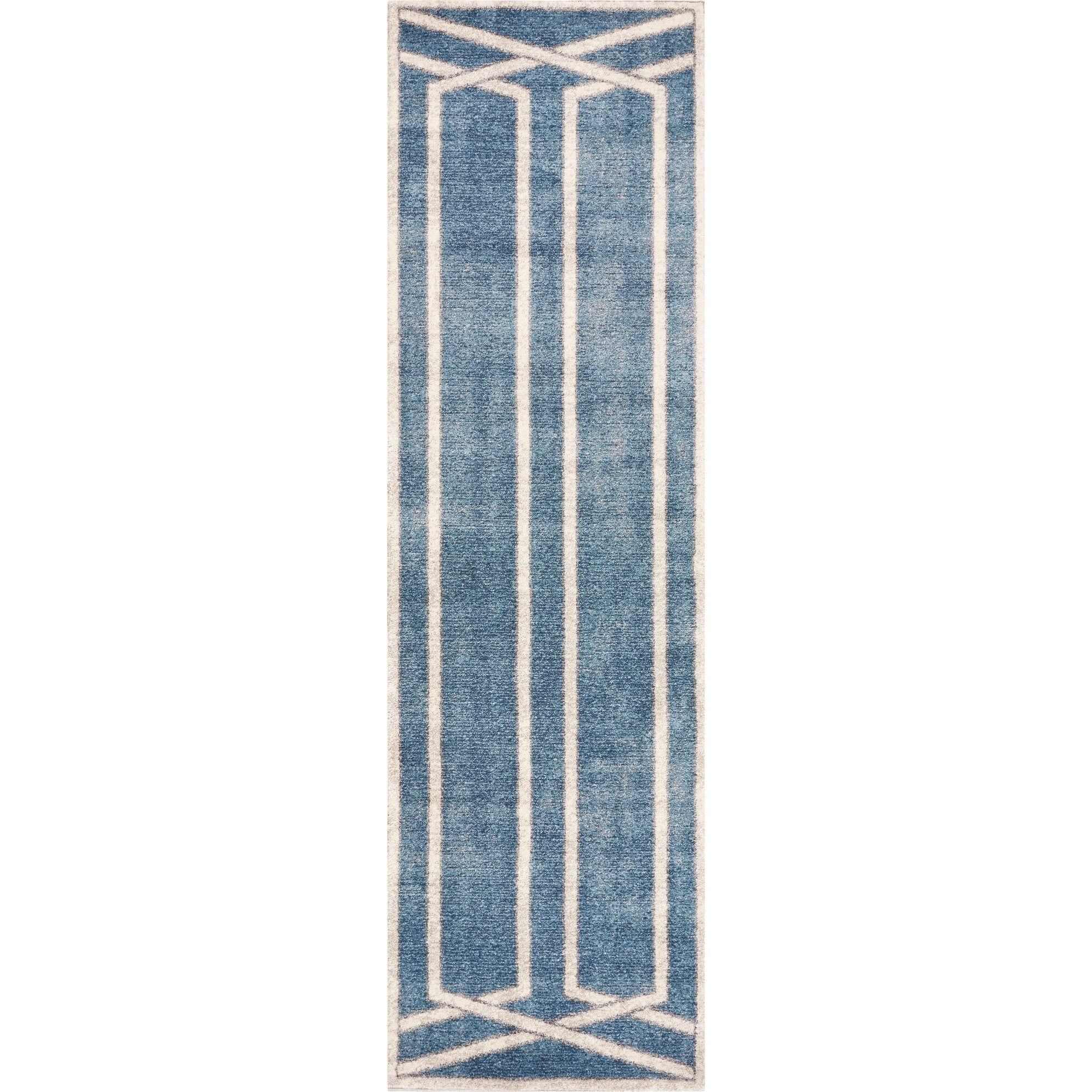 Libby Langdon Winston Teal Directional Border Runner Rug 22 X 76 Runner