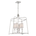 4 Light Polished Nickel Chandelier W White Silk Shades