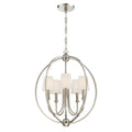 5 Light Polished Nickel Chandelier W White Silk Shades