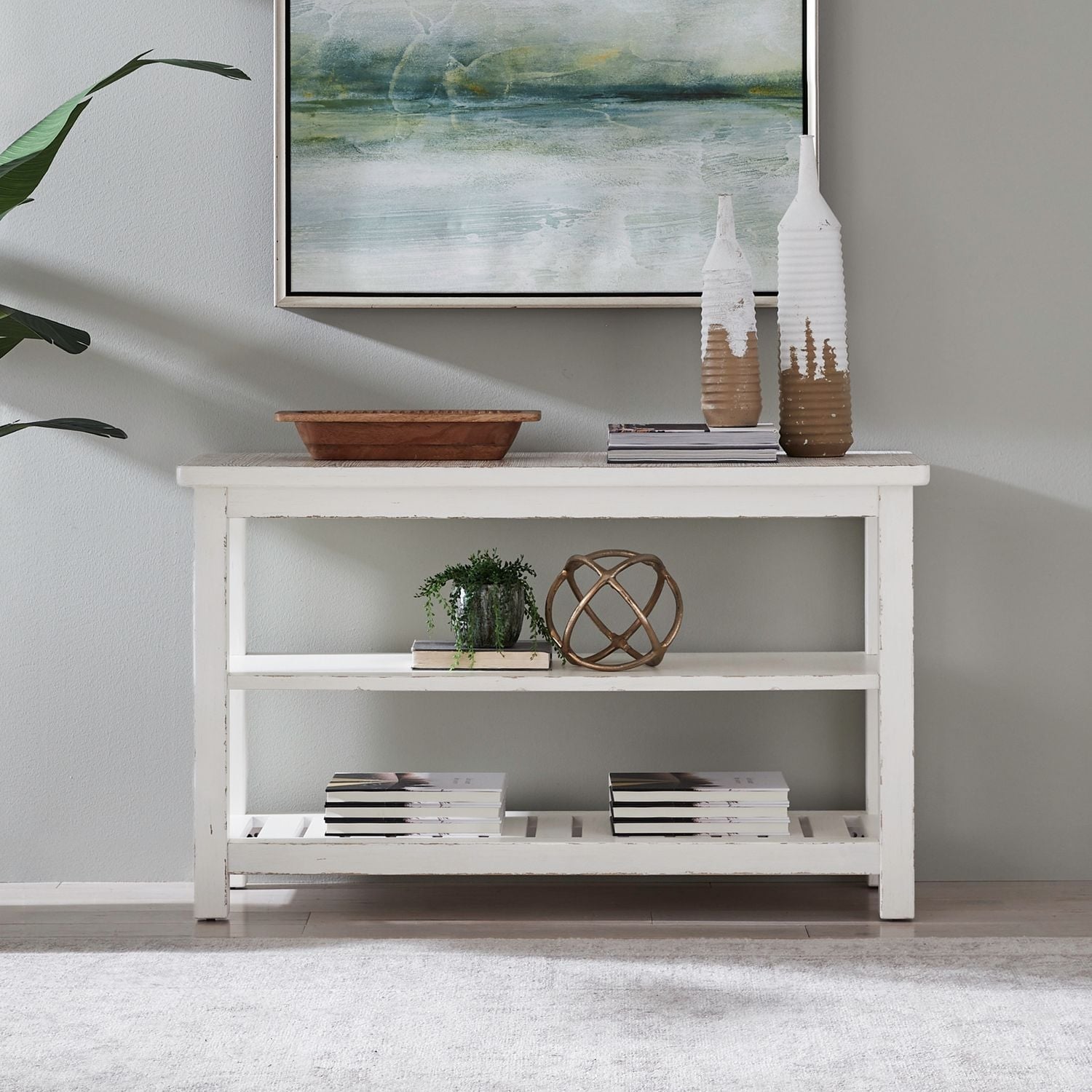Liberty Furniture Backroads Sofa Table Weathered White Parchment Brown Poplar Wood