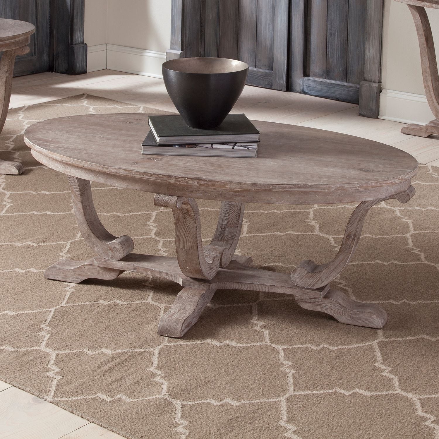 The Gray Barn Harbour Head Stone White Wash Oval Cocktail Table