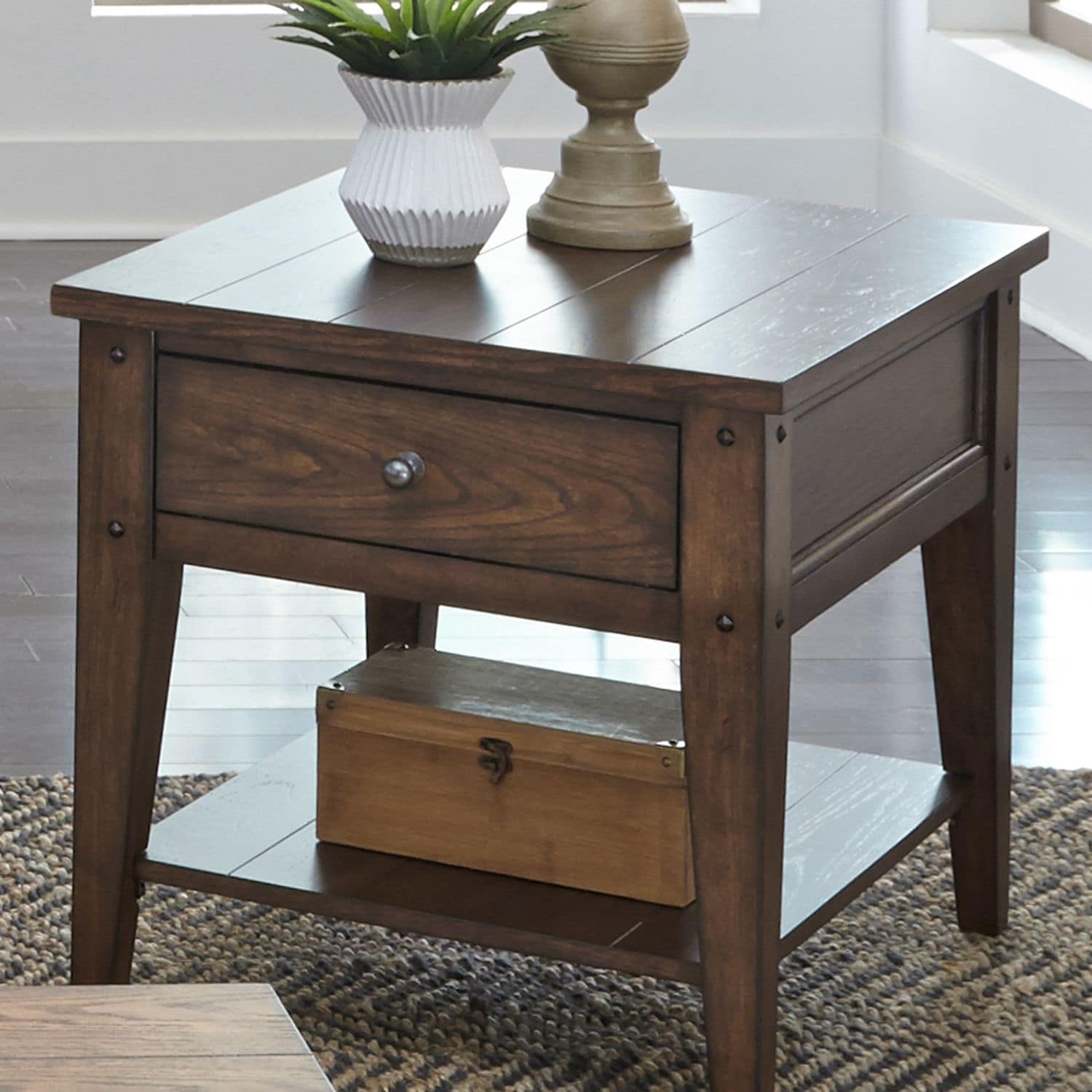 Lake House Rustic Brown Oak End Table