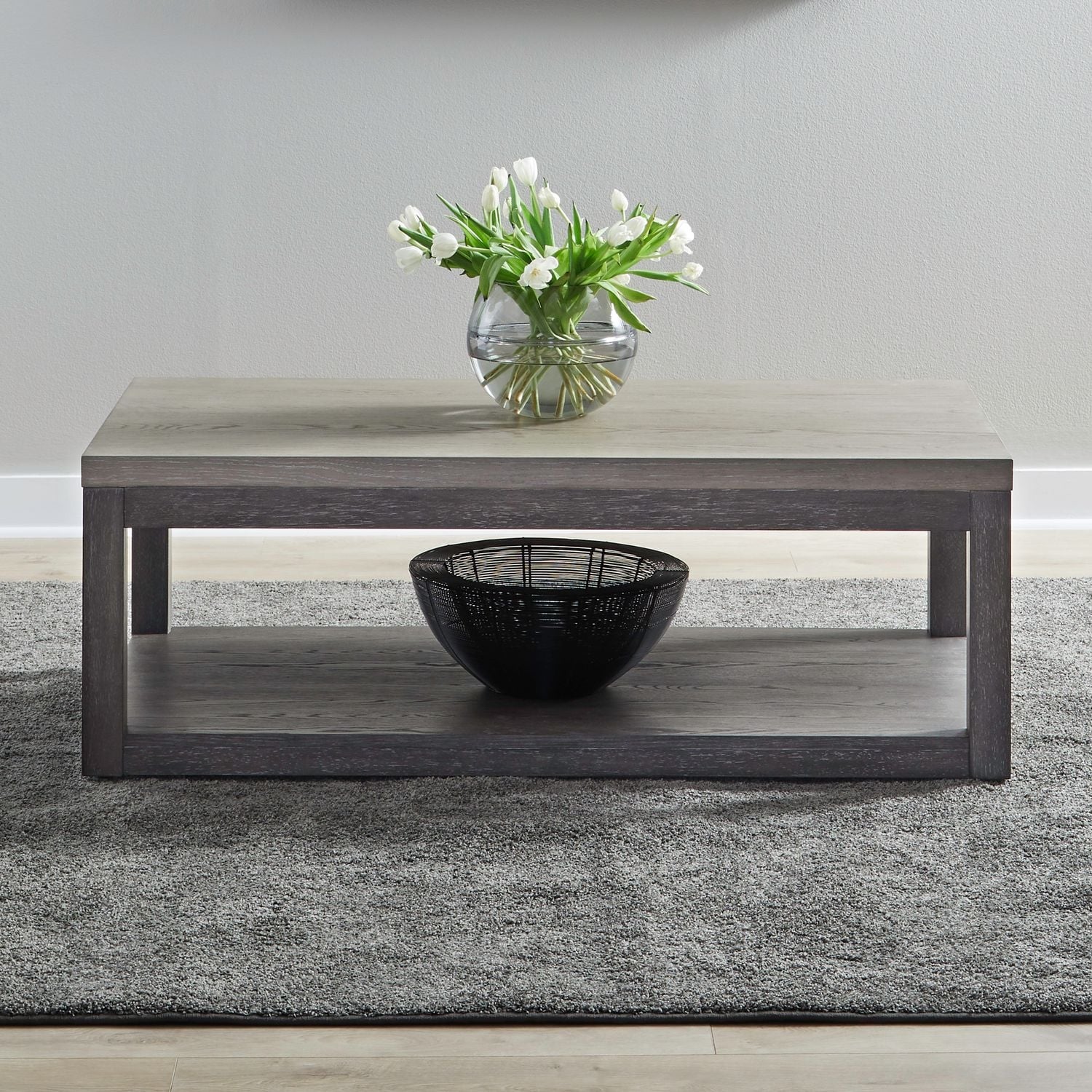 Liberty Furniture Piedmont Cocktail Table Charcoal With Ash Tops Brown Rubberwood Solids