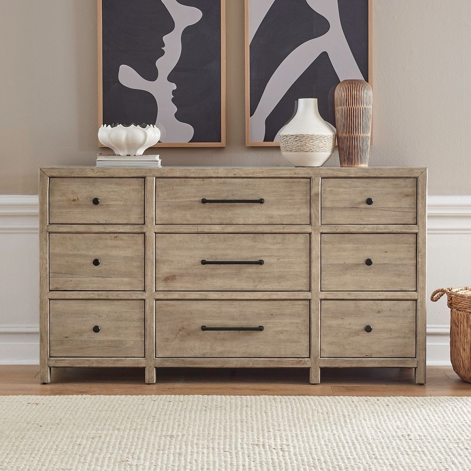 Liberty Furniture Proximity Place 9 Drawer Bedroom Dresser Barley Buff Brown Birch Wood