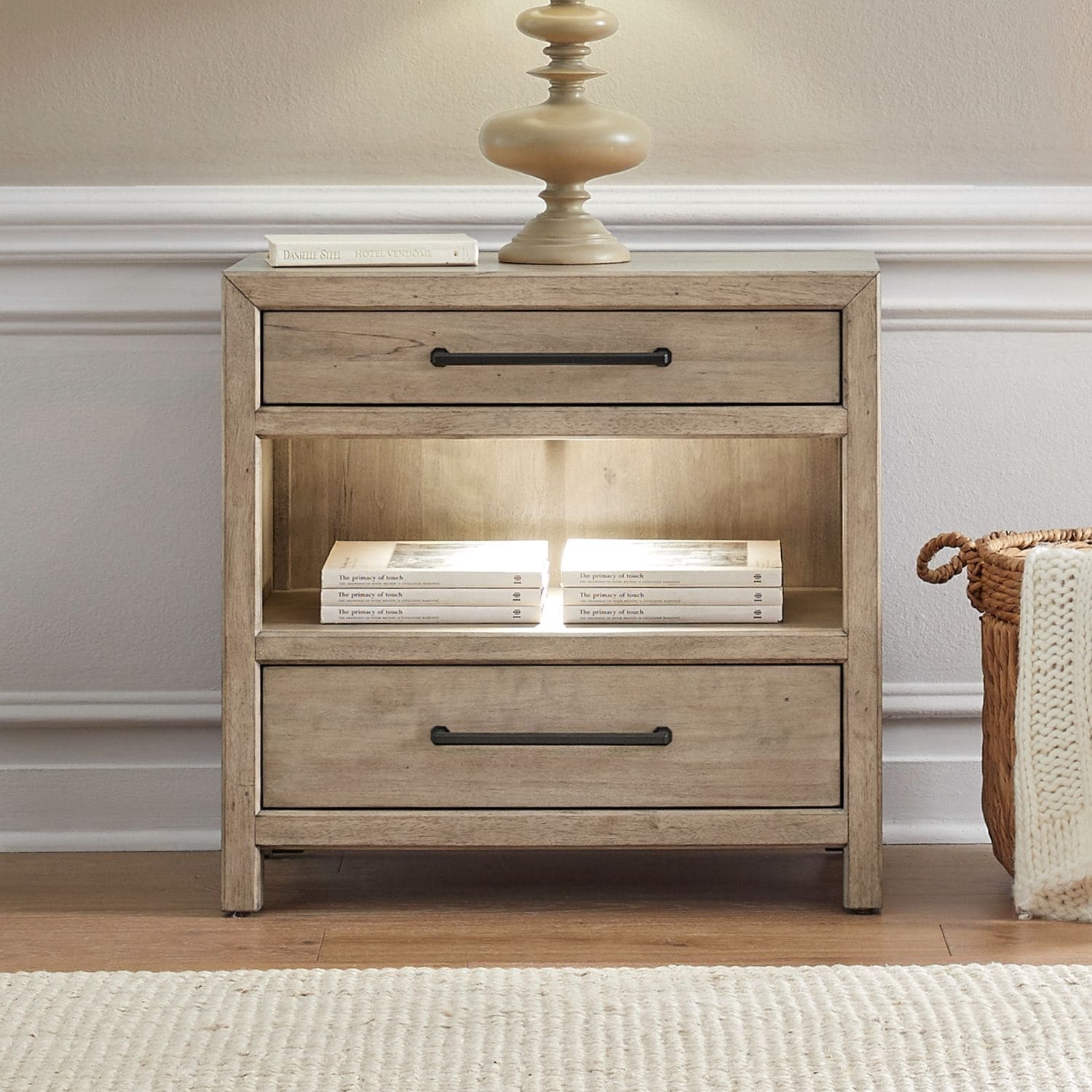 Liberty Furniture Proximity Place Bedside Bedroom Chest With Charging Station Barley Buff Birch Wood