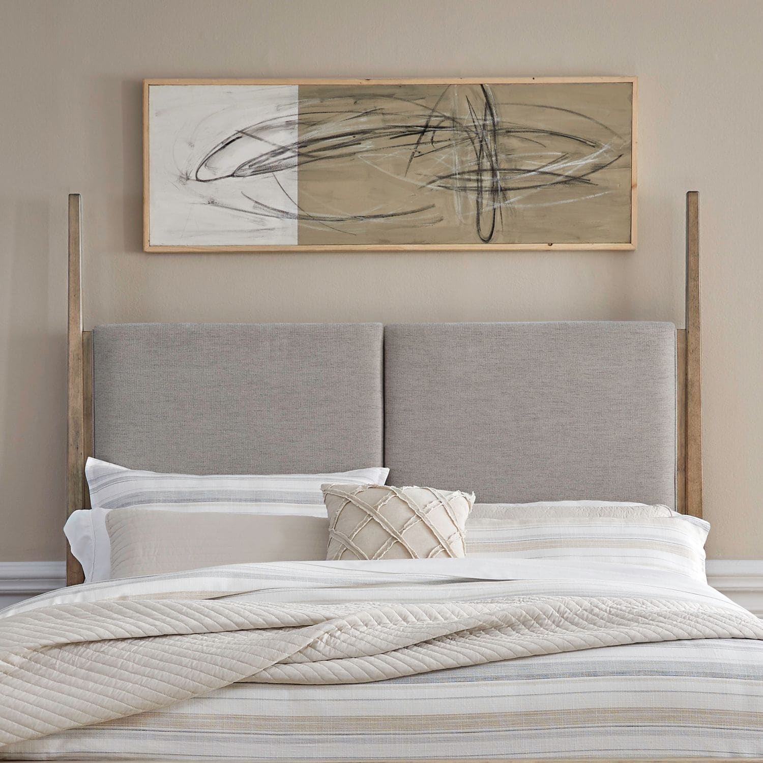 Liberty Furniture Proximity Place Upholstered Poster Bed Headboard Birch Wood Queen Or King
