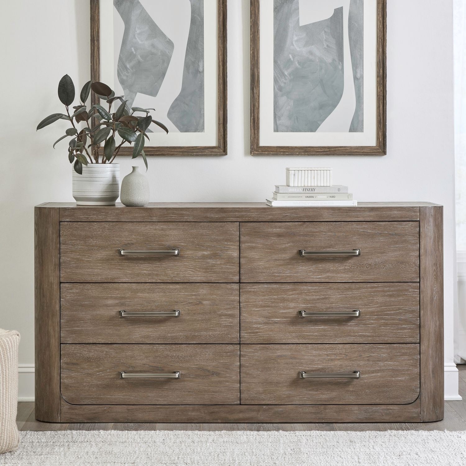 Liberty Furniture South Bend 6 Drawer Bedroom Dresser Burnished Clay Brown Oak Wood
