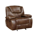 Licot Manual Glider Recliner Chair Glossy Brown Top Grain Leather